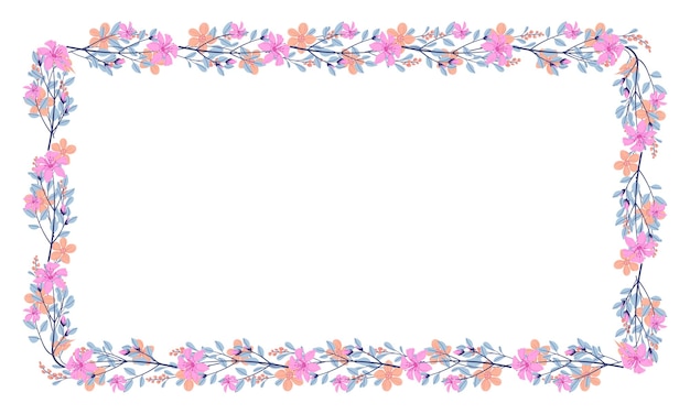 Vector hand drawn floral frame on white background