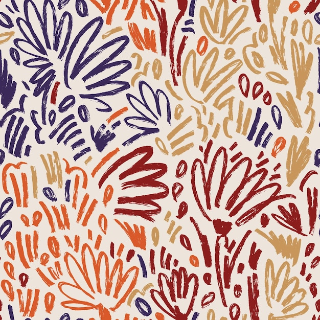 Vector hand drawn floral seamless pattern Dry brush style botanical backdrop