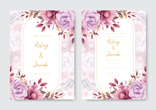 Vector hand drawn floral wedding invitation template