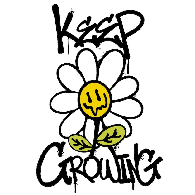 vector hand drawn flower keep growing designs for streetwear illustration