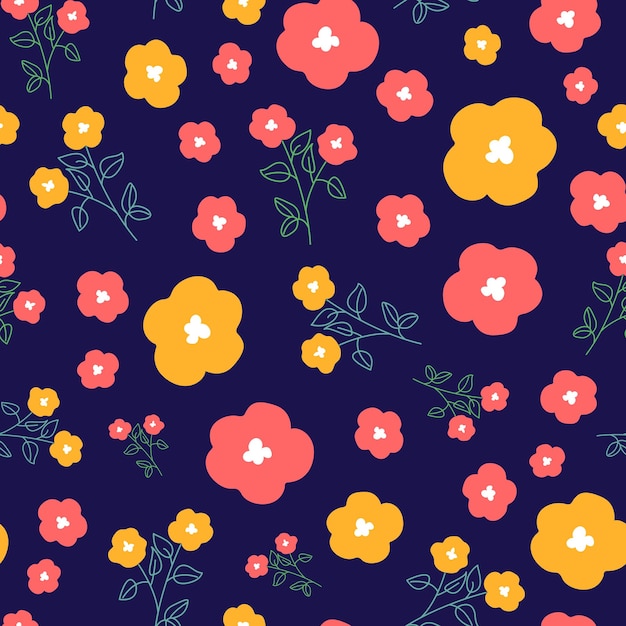 Vector hand drawn flowers with seamless pattern