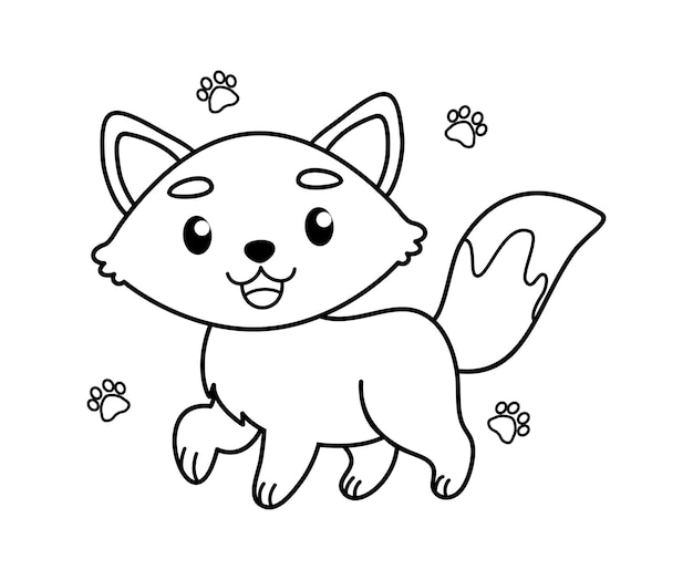 ベクターで手で描かれたキツネの輪郭のイラスト
