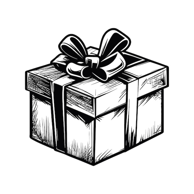 Vector hand drawn gift box with bow