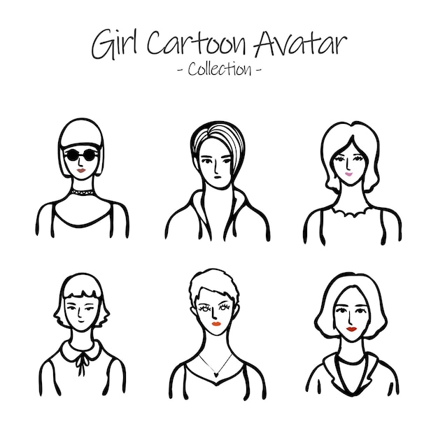 vector hand drawn Girls avatar collection