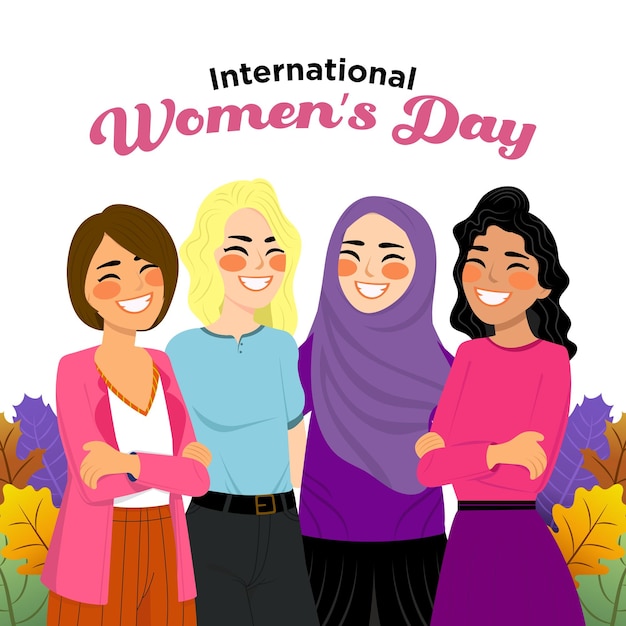 Vector hand drawn a group of multicultural womens illustration special international womens day