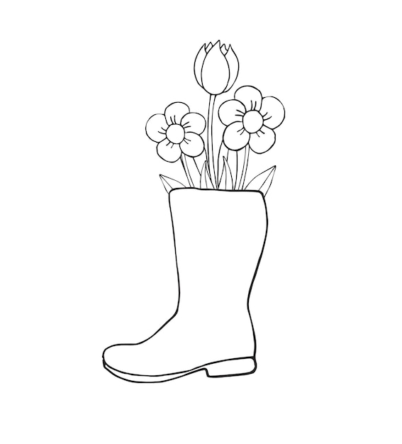 Vector hand drawn gumboot with flowers