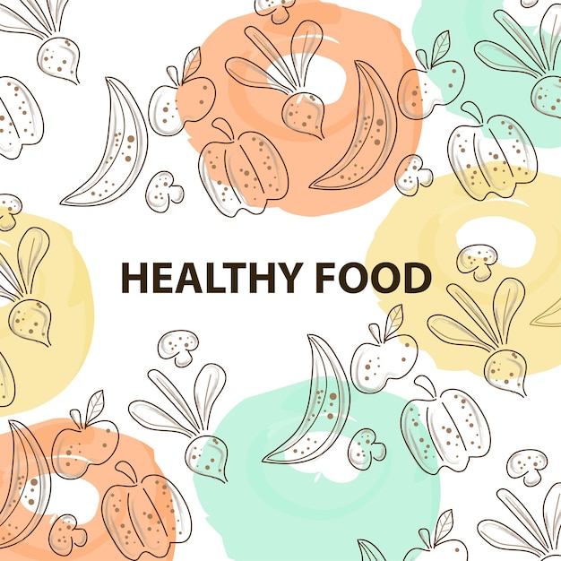 Vector vector hand drawn healthy food illustration. vintage style. patterned white background