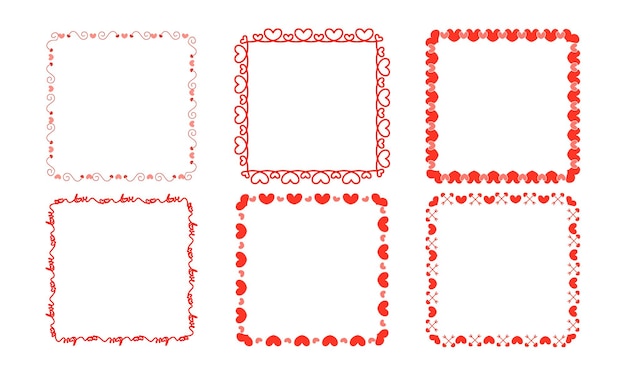 Vector hand drawn heart frame illustration set