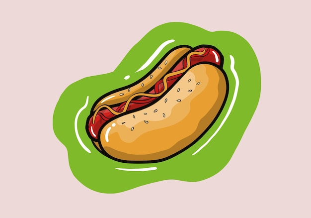 Vector hand drawn hotdog. Fast food