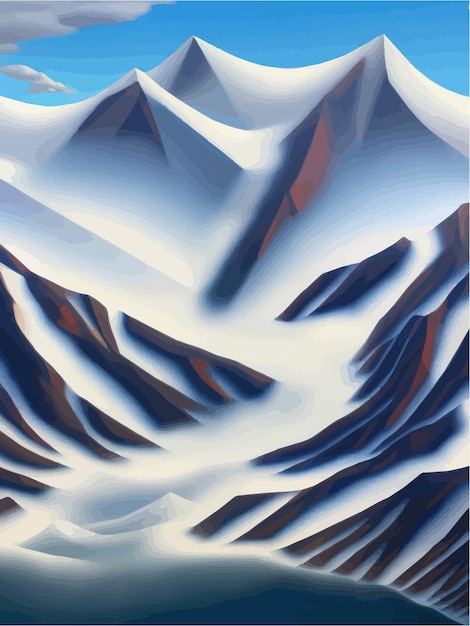 Vector hand drawn illustration abstract flat minimalist design landscape winter cold snow season