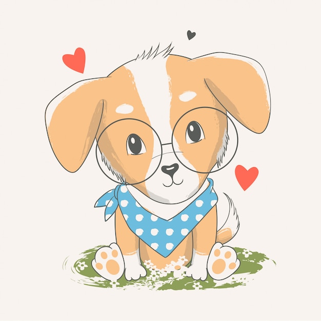 かわいい赤ちゃん犬のベクトル手描きイラスト