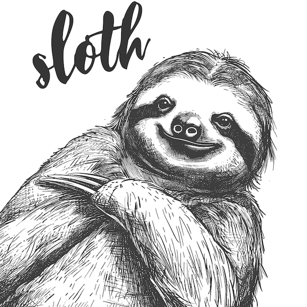 Vector hand drawn illustration of cute cartoon sloth vector illustration