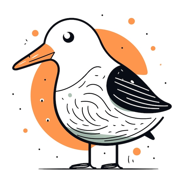 Vector hand drawn illustration of cute seagull Line art design for web site advertising banner poster board and print