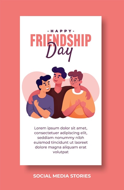 Vector hand drawn international friendship day illustration for social media stories design template