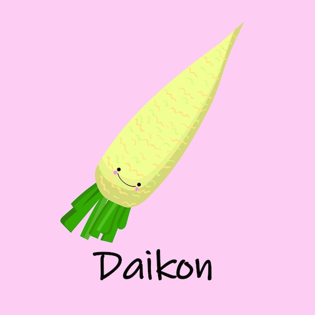 Vector hand drawn isolated daikon with the inscription Healthy lifestyle Eco friendly
