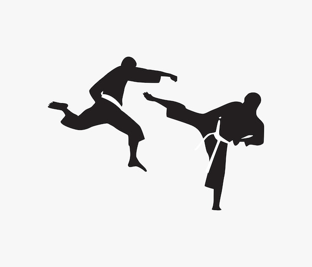 vector hand drawn karate or martial arts silhouette set