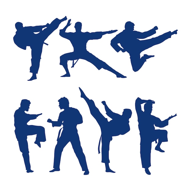 Vector vector hand drawn karate silhouette set