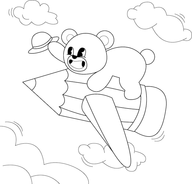 Vector vector hand drawn kawaii bear coloring book illustration