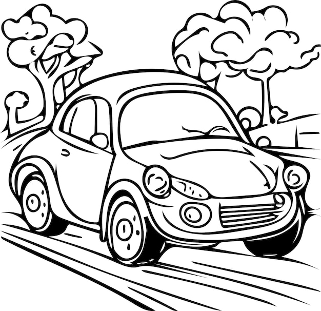 vector hand drawn kawaii car coloring book element