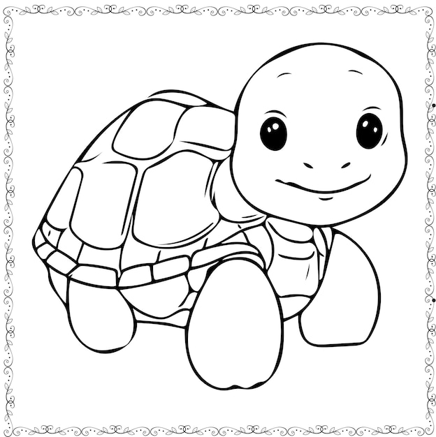 vector hand drawn kawaii cute tortoise coloring book element