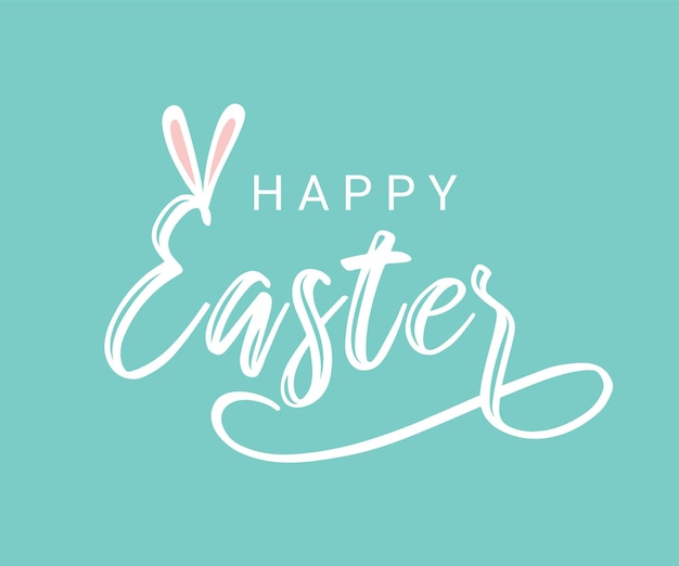 Vector vector hand drawn lettering happy easter with bunny ears design concept element for card banner