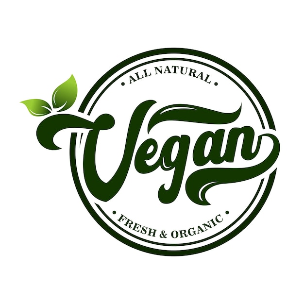 Vettore modello di progettazione del logo biologico vegano con scritta disegnata a mano da vettore