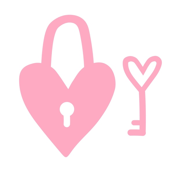 Vector hand drawn lock and key silhouette