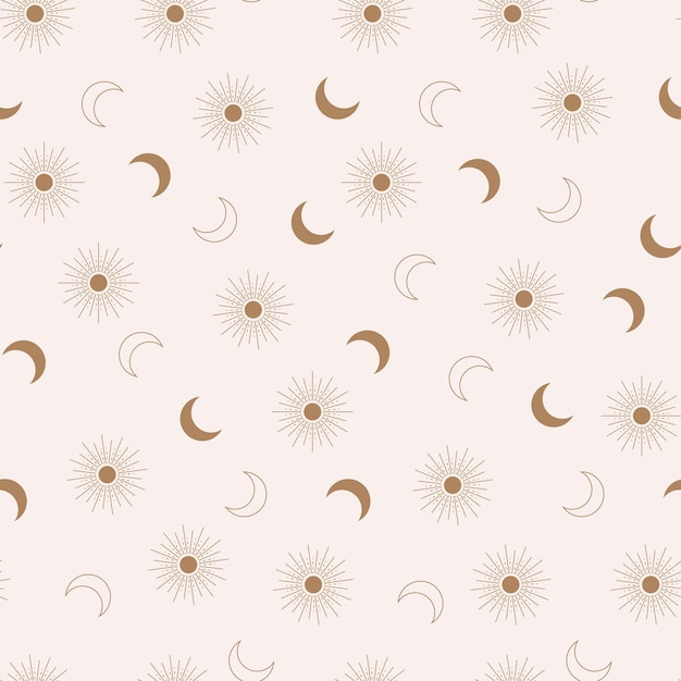 Vector hand-drawn magic bohemian seamless pattern sun, moon, stars magic mystical shapes