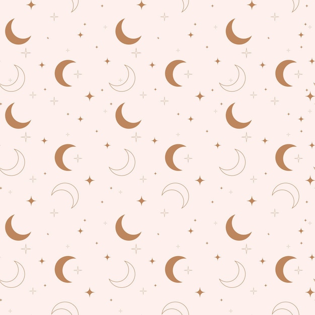 Vector hand-drawn magic bohemian seamless pattern sun, moon, stars magic mystical shapes