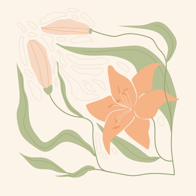 Vector hand drawn modern lily flower illustration