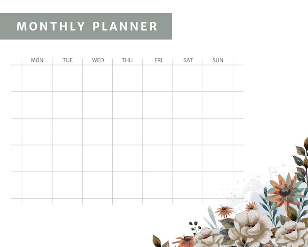 Vector vector hand drawn monthly planner calendar template