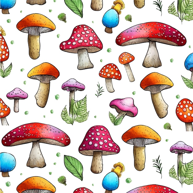 Vector hand drawn mushroom pattern