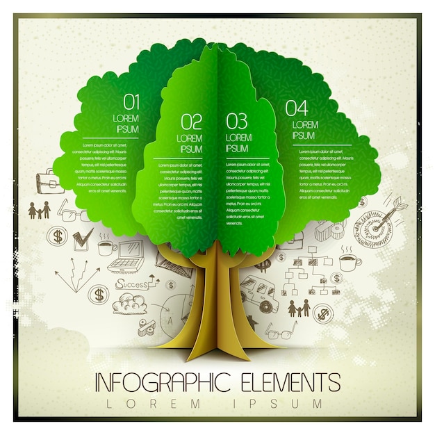 Vector vector hand drawn and organic paper style template with tree element