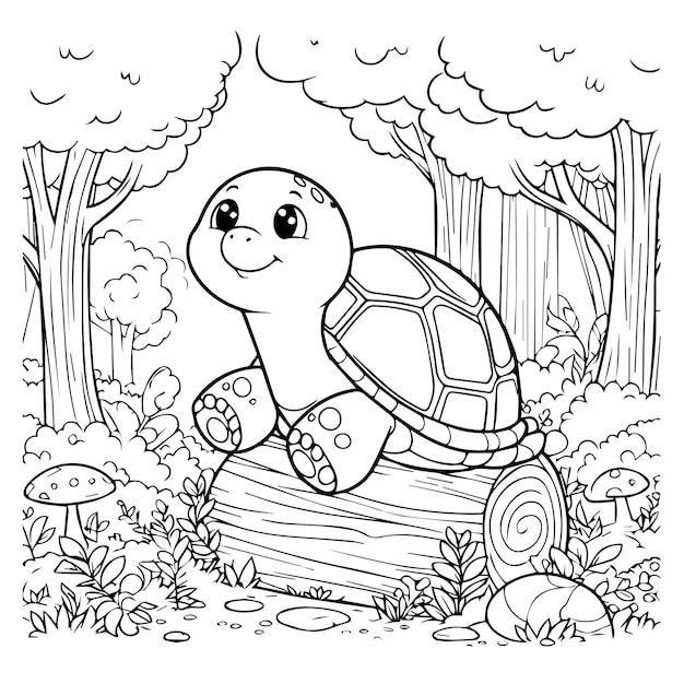 Vector hand drawn outline childish illustration of a turtle