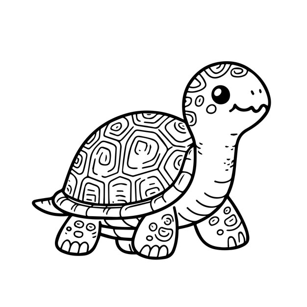 Vector hand drawn outline childish illustration of a turtle