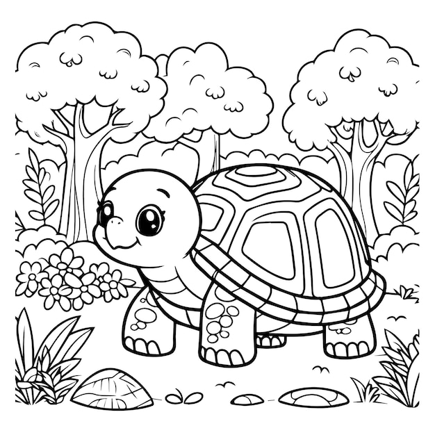 Vector vector hand drawn outline childish illustration of a turtle