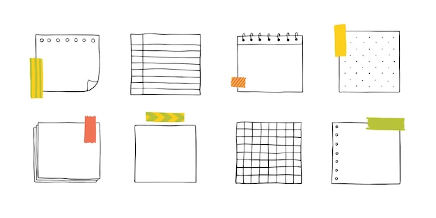 Vector vector hand drawn paper notes simple sketch notebook sheets for notes and reminders