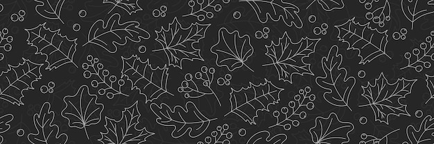 Vector hand drawn pattern with autumn elements on the dark gray background Chalkboard imitation Vector illustration