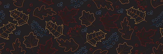 Vector hand drawn pattern with autumn elements on the dark gray background Chalkboard imitation Vector illustration