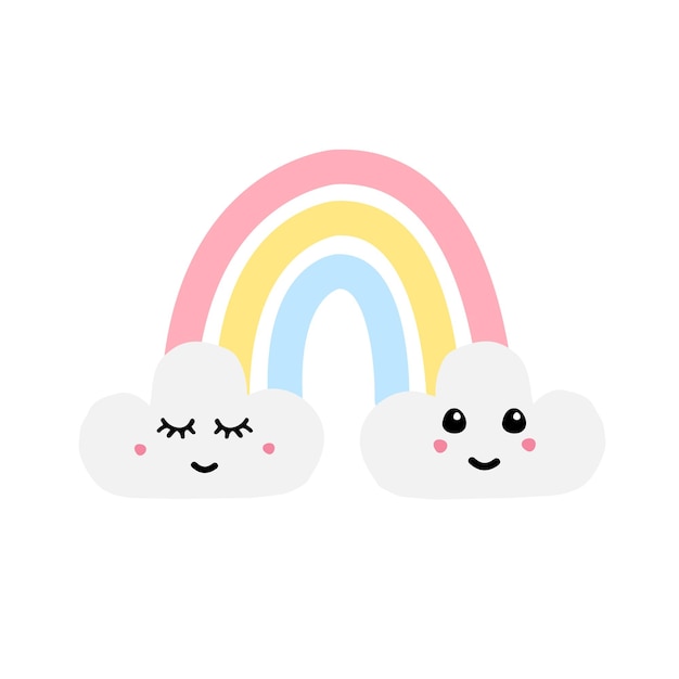 Vector hand drawn rainbow with kawaii face