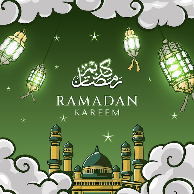 Vettore disegnato a mano sfondo ramadan kareem illustrazione con ornamento islamico