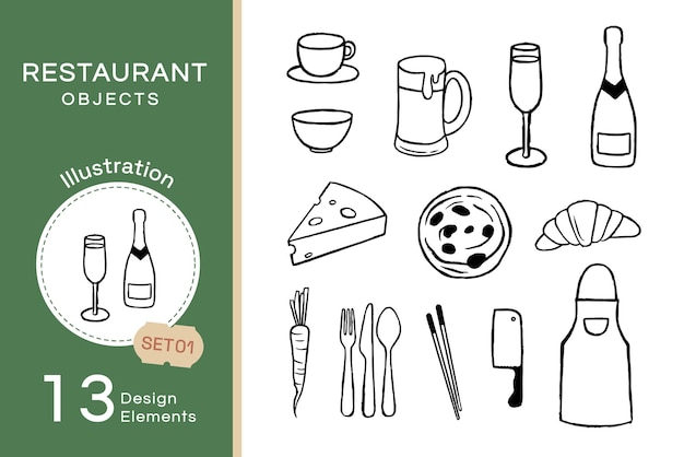 ベクトル手描きレストラン オブジェクト Set1