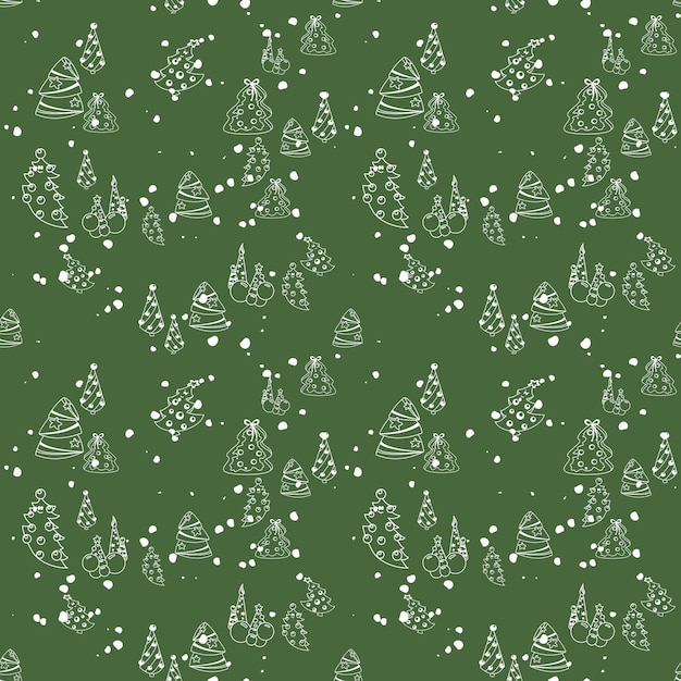 Vector vector hand drawn seamless pattern christmas winter doodle elements isolated on white background trees wreaths presents sweets gingerbread for background print textile fabrics gift bags