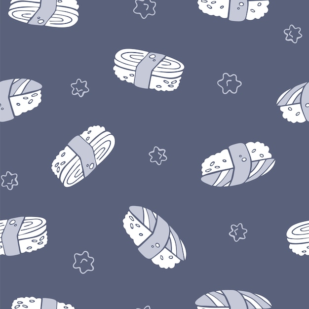 Vector hand drawn seamless sushi pattern