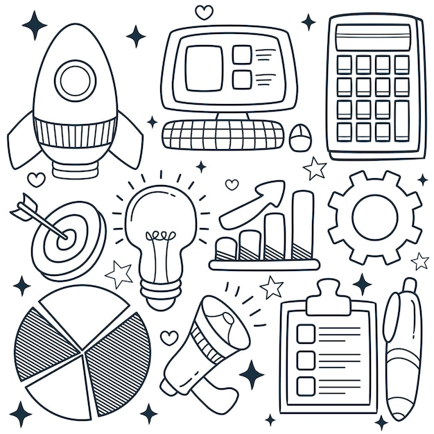 Vector hand drawn set of business doodles