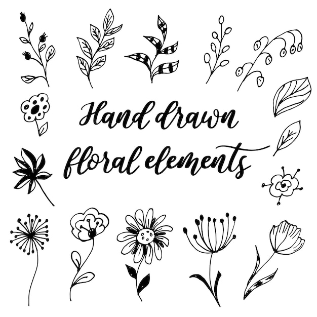 花の要素のベクトル手描きセット