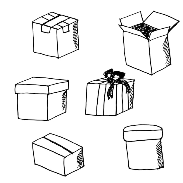 Vector hand drawn set of gift boxes