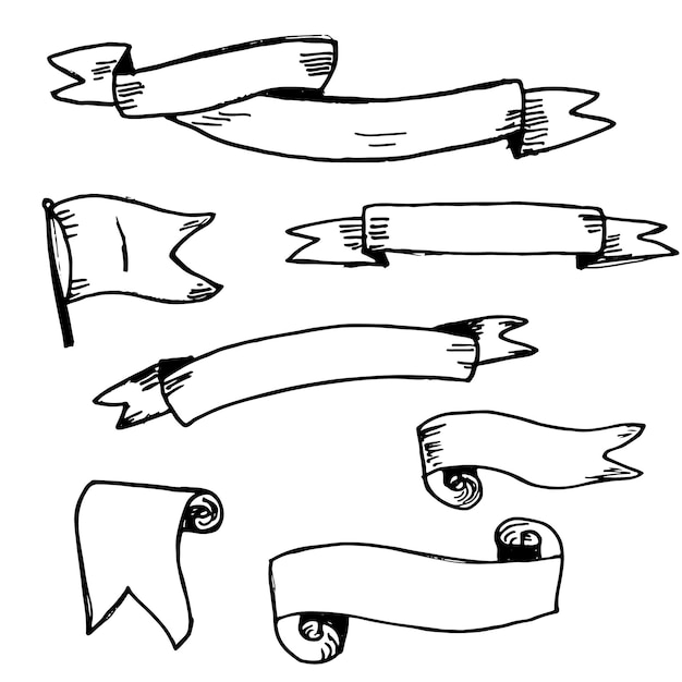 벡터 손으로 그린 리본 세트