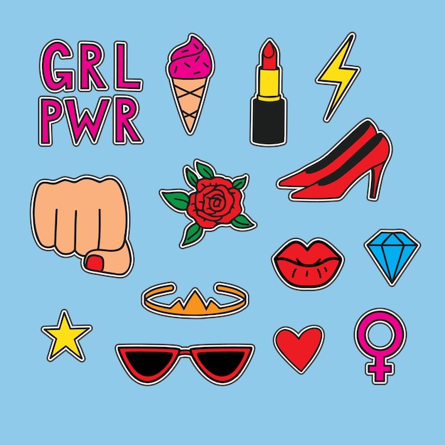 Vector vector hand drawn set stickers about women power. funny illustration