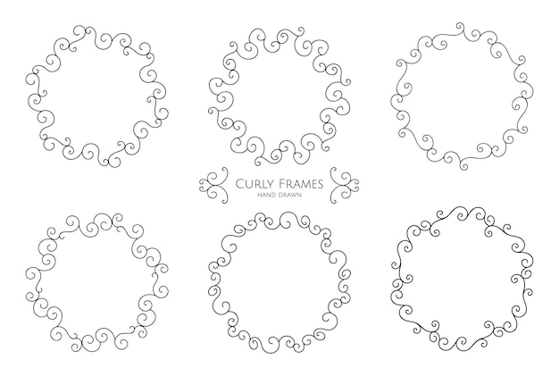 Vector vector hand drawn simple curly frames set